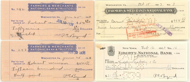 1927-31 Richard Byrd Signed Lot Of 4 Checks (University Archives LOA)